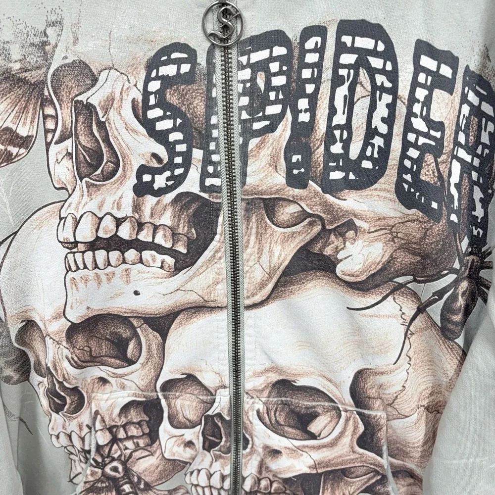 Stray Web Crawler‎ Skull Full Zip Hoodie Mens 2XL Green Spider Y2K Pearls NWT